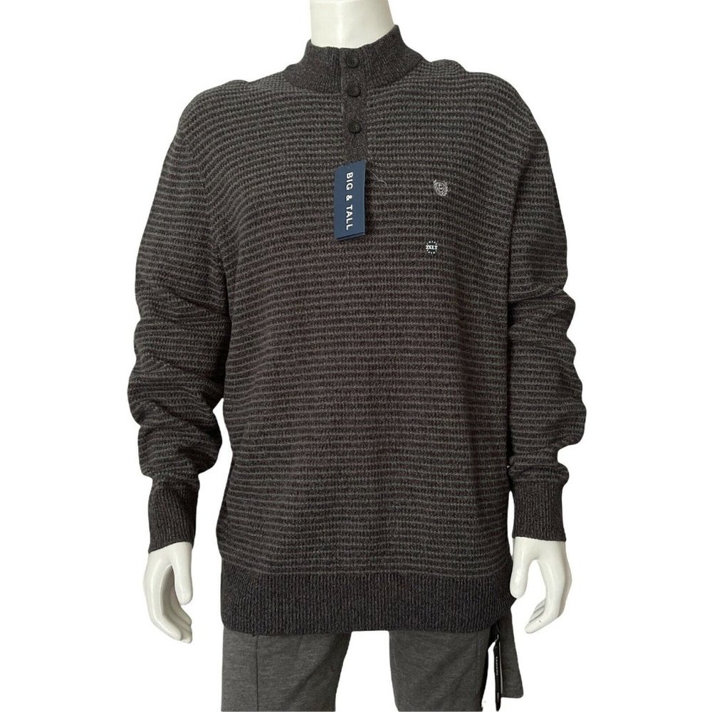 🔧Men's Sweater Big Tall Size 2XL Chaps Button Mock Sweater Charcoal